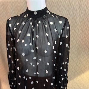 TopShop Drawstring Sleeve Sheer Dot Blouse